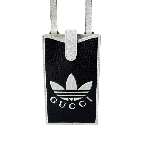 GUCCI x ADIDAS SmartPhone Case Crossbody With Strap Set 702203 Black White - Picture 1 of 16